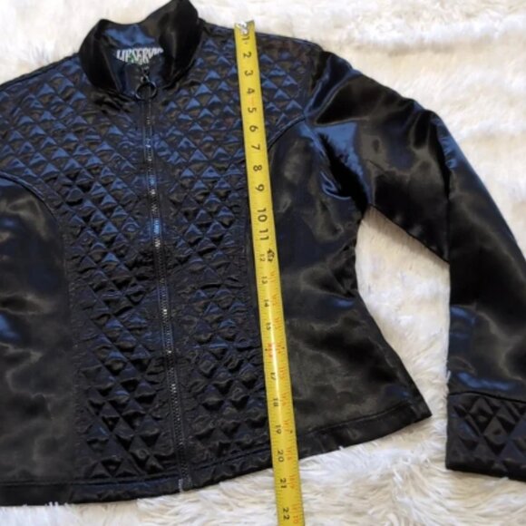 Vintage Lip Service Black Satin Quilted Zip Jacket with Rose Tag - Picture 14 of 14